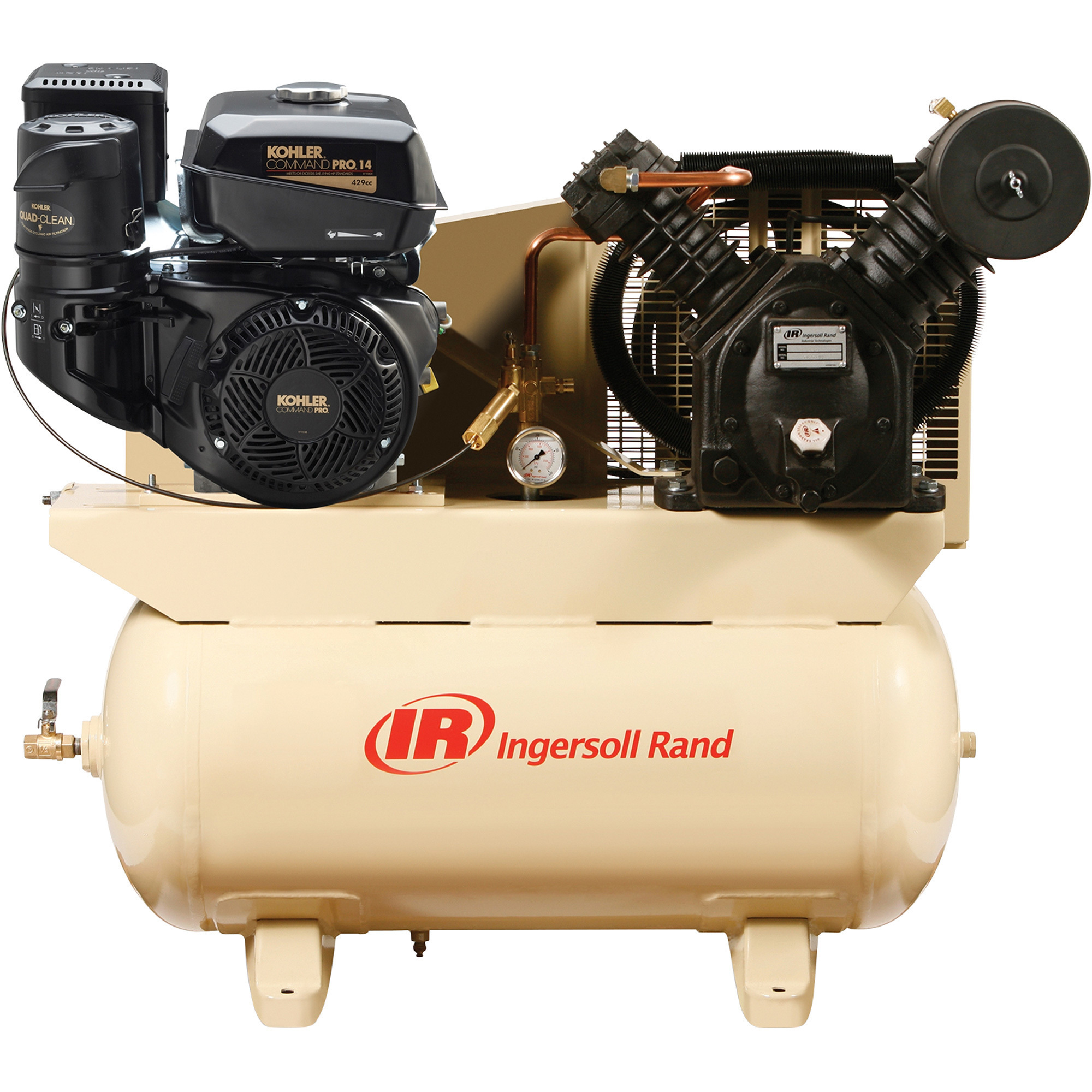 Ingersoll Rand 30-Gallon Gas Air Compressor, 24.3 CFM @ 175 PSI, 14 HP Kohler Engine, Cast Iron, Electric Start, Model# 2475